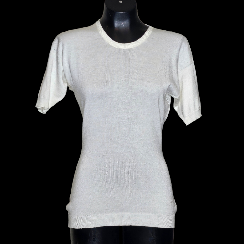Chanel Vintage White Cotton Short Sleeve Sweater Top Shirt Blouse